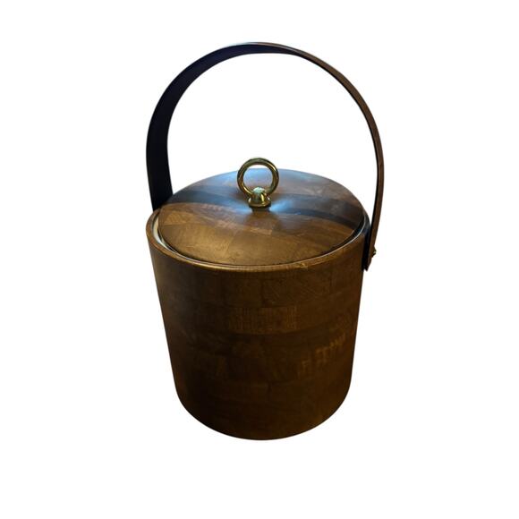 Vintage Mid-Century Wood Ice Bucket with Lid & Handle Barware MCM 1950s-60s - Picture 2 of 9